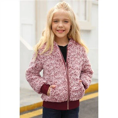Şarap Kız Çocuk Faux Fur Bomber Ceket